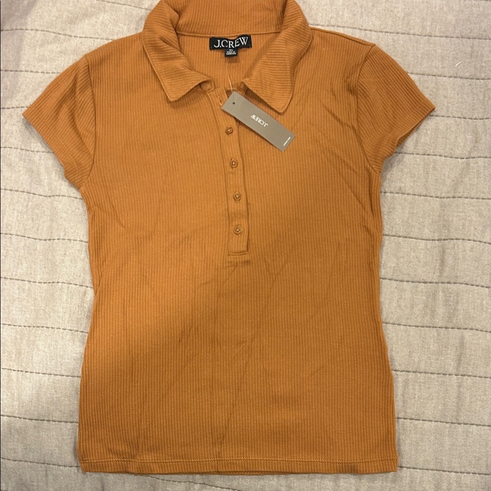 J. Crew Ribbed Short-Sleeve Polo Crop Top in Mustard Orange